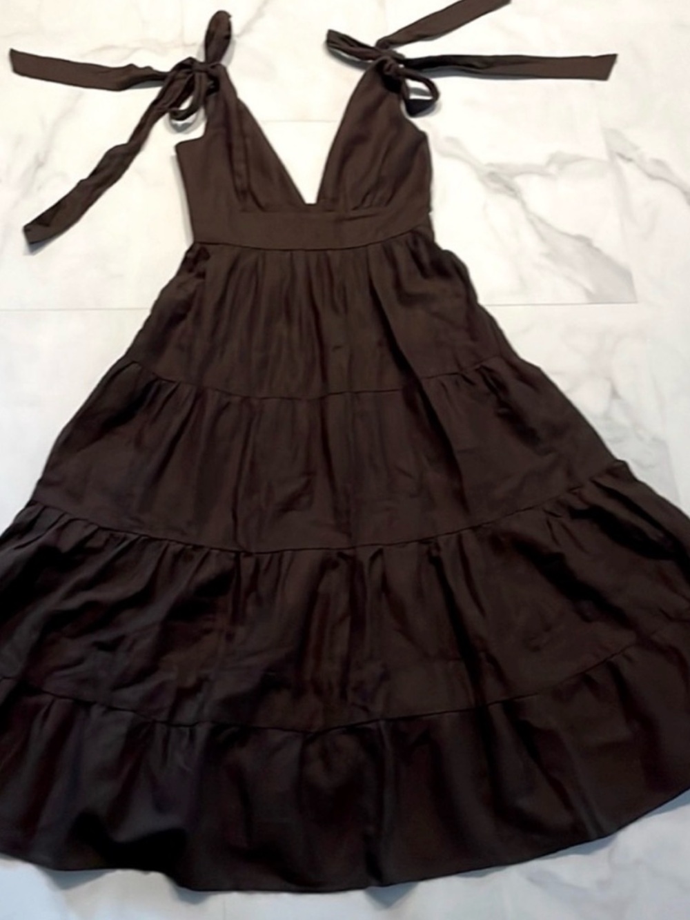 House of Harlow 1960 Brown Tie-Shoulder Tiered Maxi Dress
